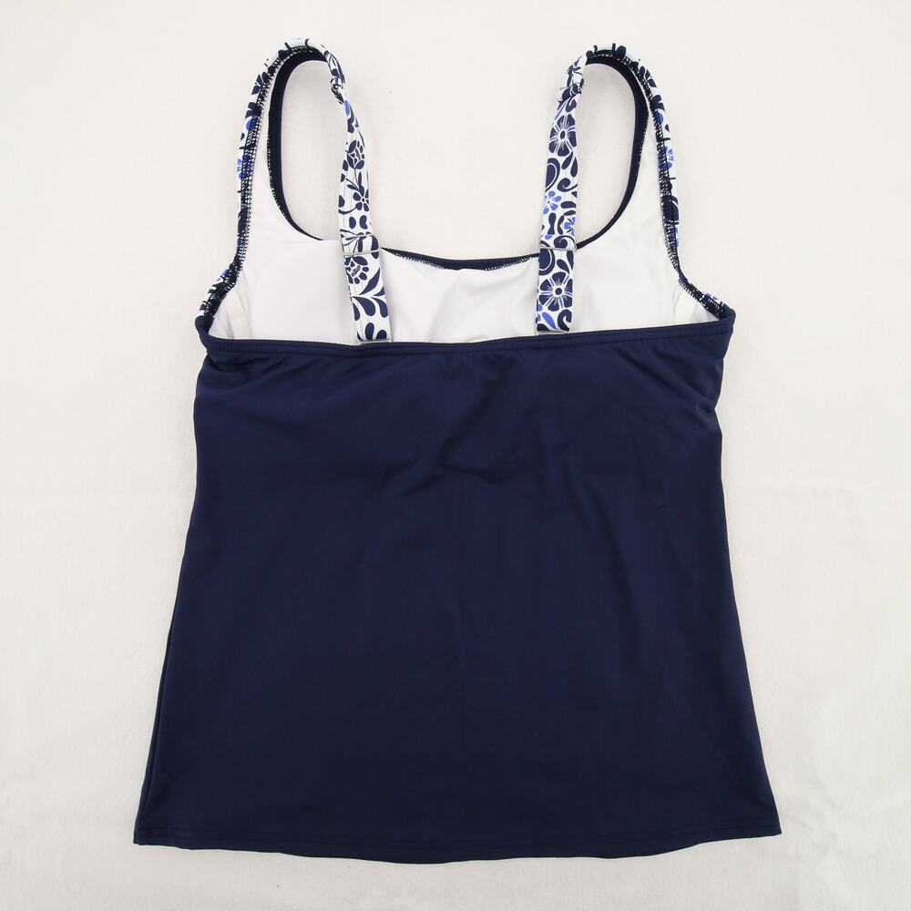 Lands End Tankini Top Swimsuit Swim Blue White Pattern Scoop Neck Underwire 4 - Picture 10 of 10